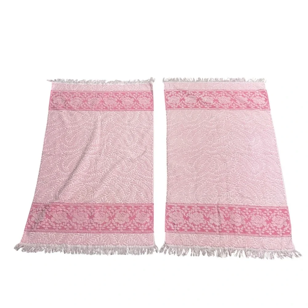 Cannon Royal Family Pink 5 Towel Set Bath Hand Towels Wash cloth Sculpted Fringe